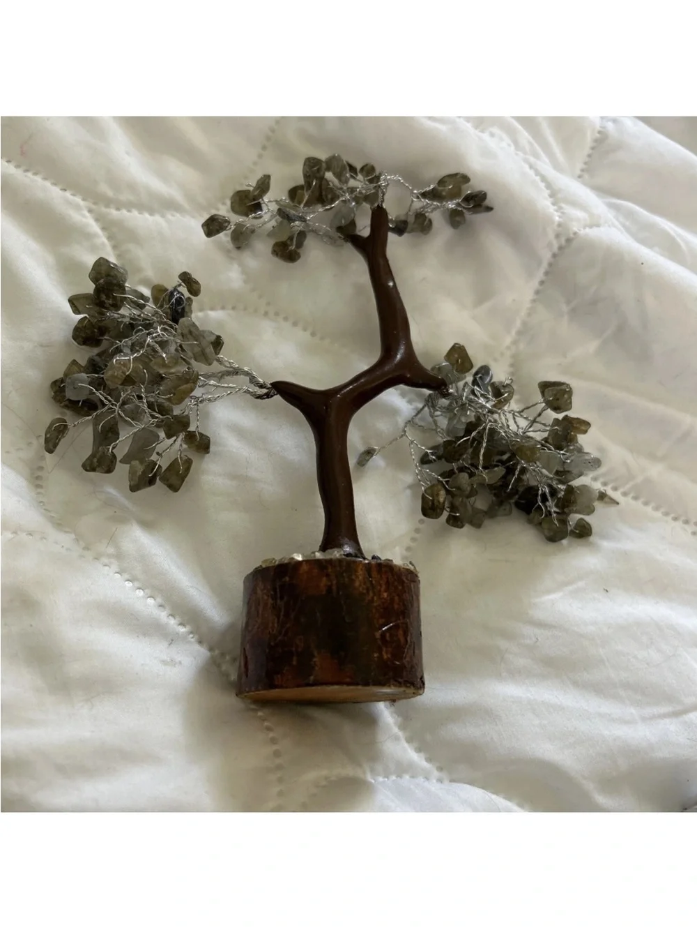 Source Unknown Brown and Olive Wire Gemstone Tree Sculpture